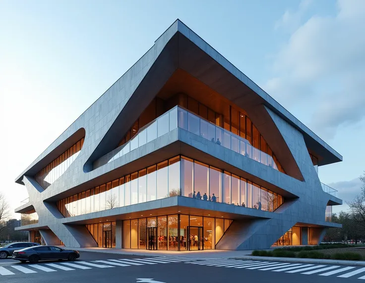 DESIGN THE EXTERIOR FAÇADE OF A SPORTS CENTER IN AN EXTERNAL PERSPECTIVE WITH DIFFERENT FINISHES AND MATERIALS