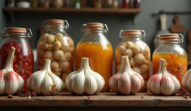 Garlic fermenting in containers 