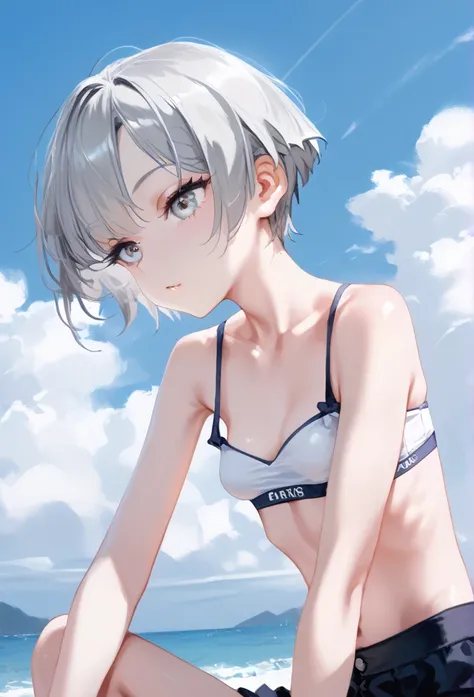 nsfw, 1girl, very short hair, gray hair, small breasts, (((skinny))), Y-balance, 