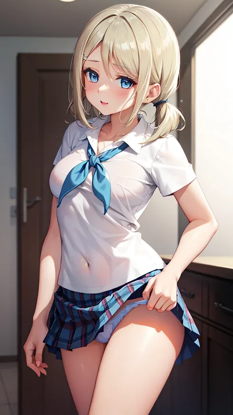 1 ,  natural lighting ,  artwork, highy detailed,   similar to Kemono ,  Game CG , absurdities,  high quality , Beautiful and Detailed Eyes,  shiny lips,  natural lighting ,  Big breasts ,  blonde hair , low twintails, twintails short,  hair between the ey...