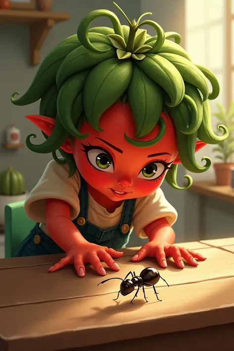 Tomatogirl tryingtosaveantfromfalling onthetable