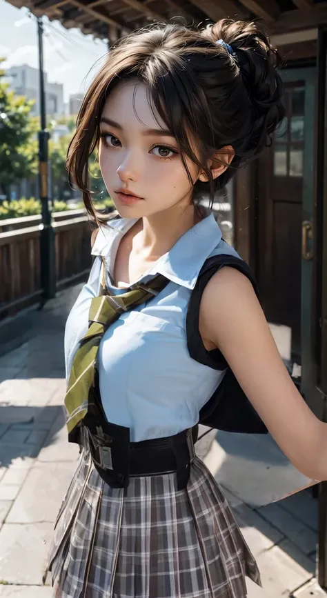  high school girl uniform with the upper half tied 、