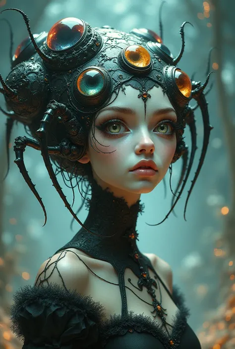 Beautiful girl with multiple eyes, character spider