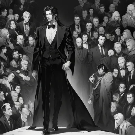  A featured narcissistic individual ,  surrounded by people who seem disregarded or ignored ,  symbolizing their lack of empathy .  The narcissist is in a confident and imposing pose ,  with a look that suggests a need for admiration .  The scene is realis...