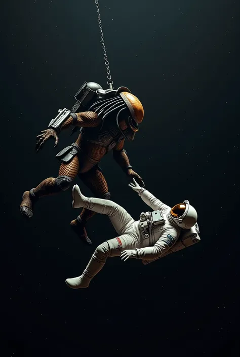 An astronaut falls into the vacuum along with the predator