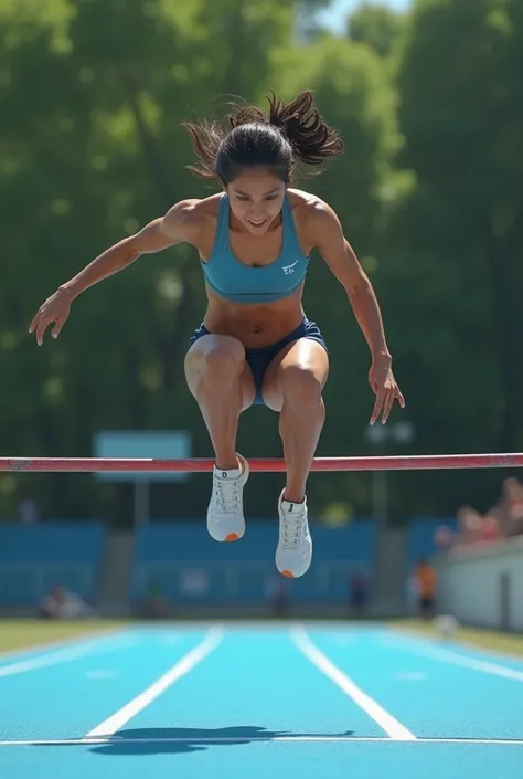 Realistic thai girl hight jump atlethe , she is jumping at the cross bar