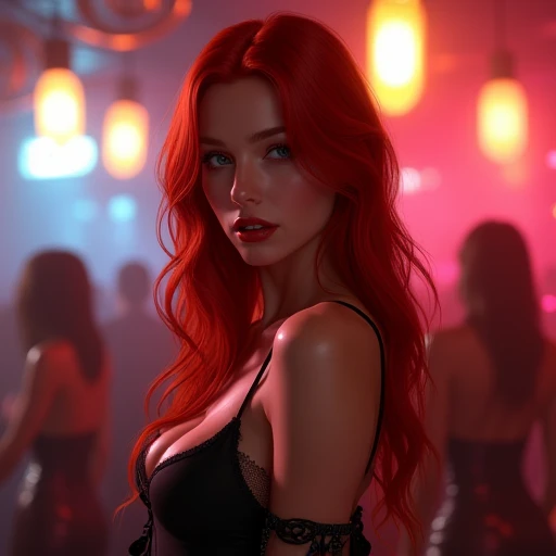  Redheaded girl ,Beautiful in a nightclub with a mini skirt looking at me