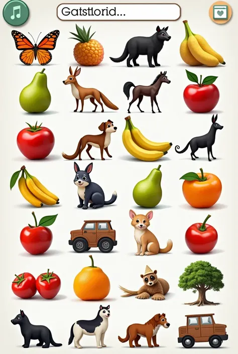  Generate an image of the game image classification, Provide images from different categories  (animals, fruits, Vehicles)  and ask them to classify the images into groups .