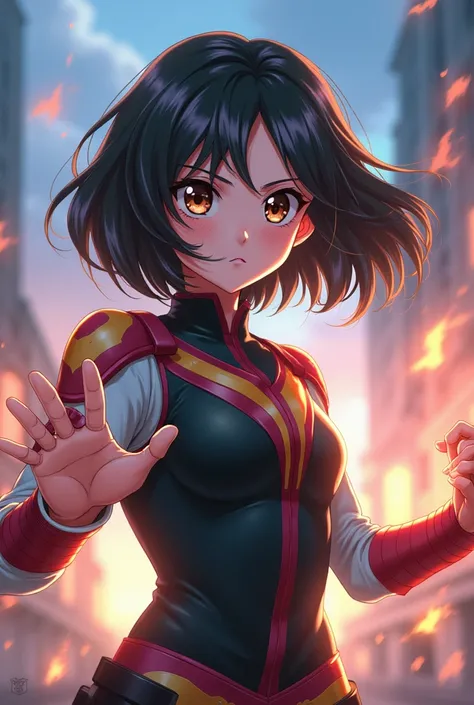 Anime Boku No Hero Academia Medium-Length Teenage Girl Black Color Brown Eyes White Skin With Powers