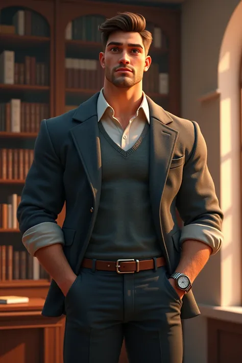 Male in his mid-20s . academic.  looks like a man and has a muscular figure.  live-action animation 