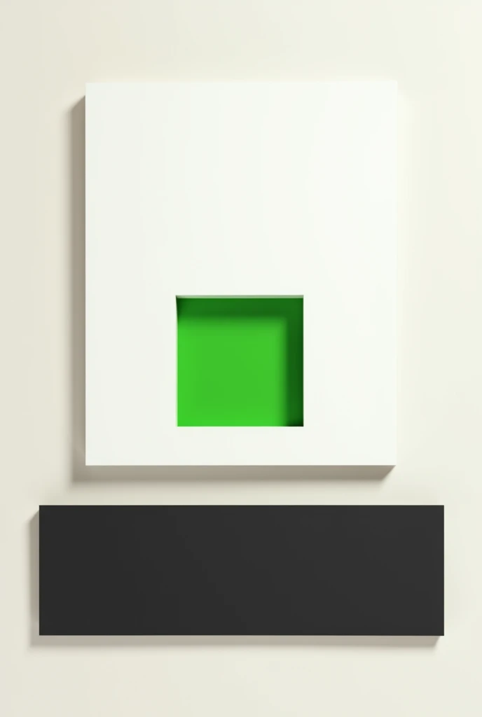 Generate a white square , In the middle it generates a green square ,  and below that green square it generates a black rectangle to add text 