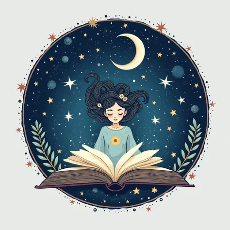 Logo Design for Lunary Library and Arts, a logo inspired by the moon, universe, cosmos and books, that captures the essence of a fantasy reader; fantastic logo for business art