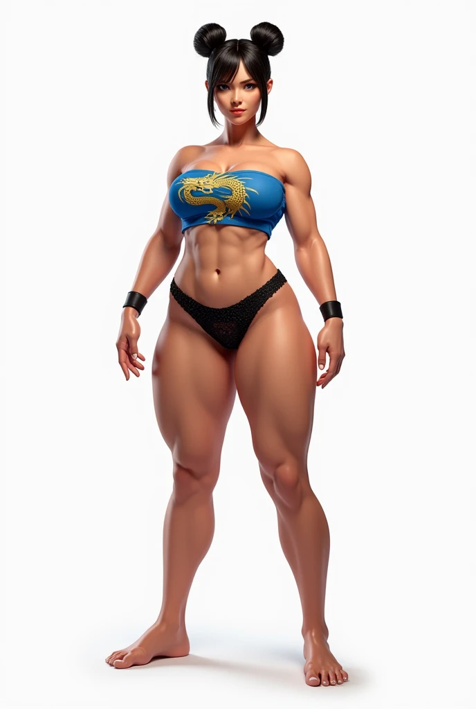 Street Fighter Chun Lee Chun-lis Full Character Realistic Full Figure: 172cm (172cm), Double Bun Hairstyle, Beautiful Skin, Thick Shoulders, Muscular Thick Shoulders (90cm), Large Chest (90cm), Large, Large Waist, 140cm Wide Waist Chubby, big round hips wi...