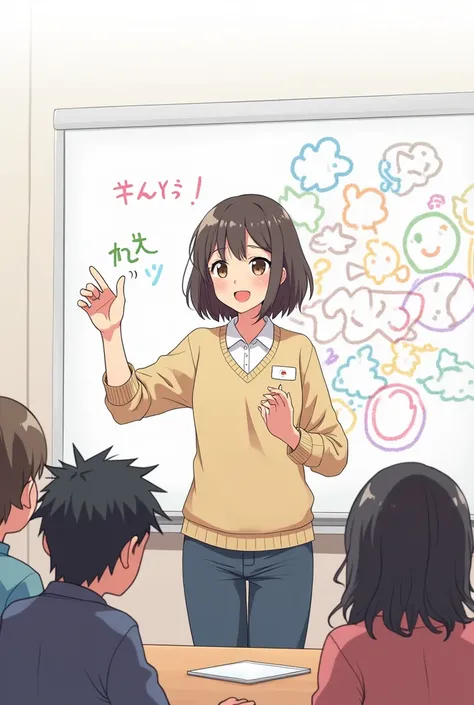 An image that can be traced where it illustrates the technique according to an ICT pedagogy teacher but that is simple with students and anime-style teacher
