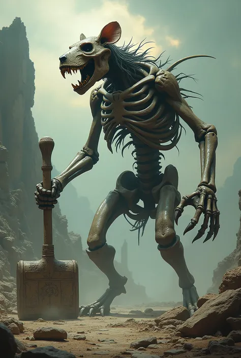 Giant muscular humanoid skeleton rat with bone hammer