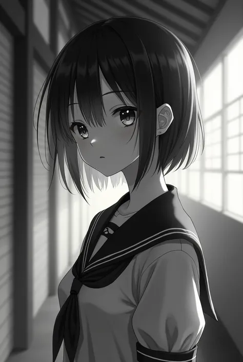 Anime girl, no color, Japanese school uniform
, give a background scene, Okay lets change the face a little bit.Closer See the body 