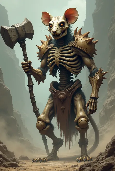 Giant muscular humanoid skeleton rat with armor and bone hammer