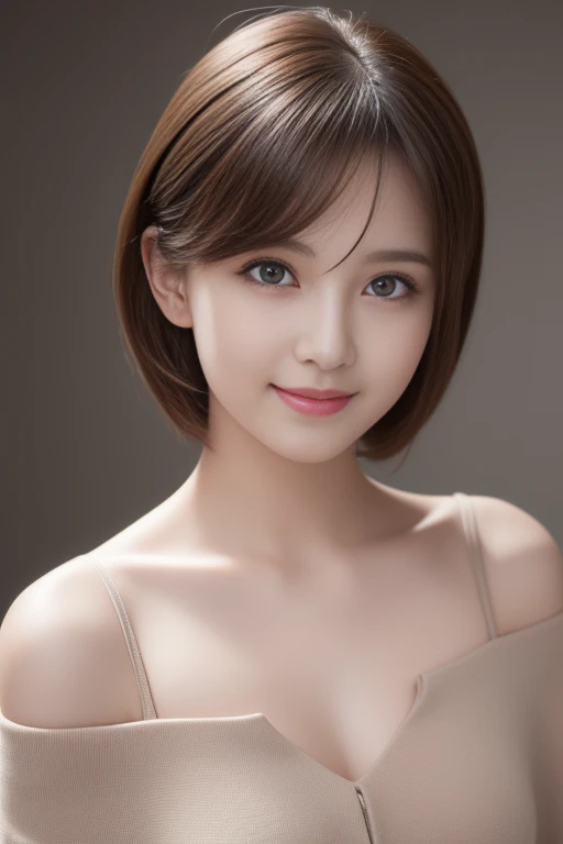 ( 1 girl), (Ultra Realistic, high res), ( very detailed eyes,  hair,  very detailed face in, High definition plump lips ), (off shoulder with open chest), chest,  upper body,  Modest Smile, ( best quality:1.4),  RAW photos , (Realistic, photo-Realistic:1.3...