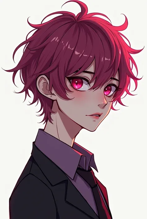 A  boy. He is slender, short (1,67m) and extremely pale. He looks weak and depressed, his face delicate and pretty and with effeminate traces. His smile is always contorted in a malicious way, and his dark magenta eyes pass vibes that hes aleays hiding mal...