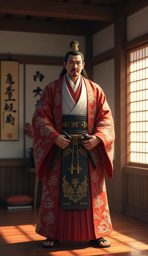 Sengoku period　 Inside a Japanese Dojo　 Daikans Dad 　Wealthy Face 　 high definition 