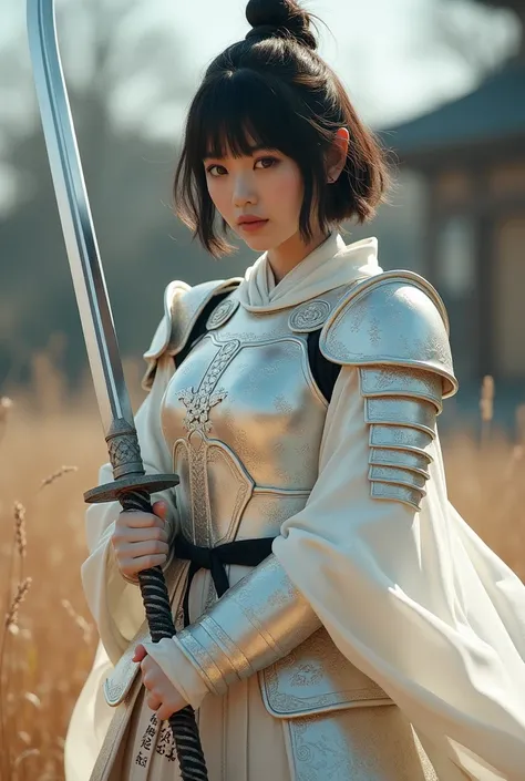 ( best quality,4K,8k, high definition ,masterpiece:1.2), Very detailed,(Realistic,photoRealistic,photo-Realistic:1.37),Japanese beauty in her 20s, full body、Textured short bob haircut、Nipples、 perfect anatomy 、 depth of writing,Intricate White Heavy Metal ...