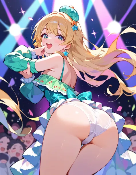 woman　 blonde alone　Beautiful girl　singer　cute　Idol　concert　audience　 white panties　Butt