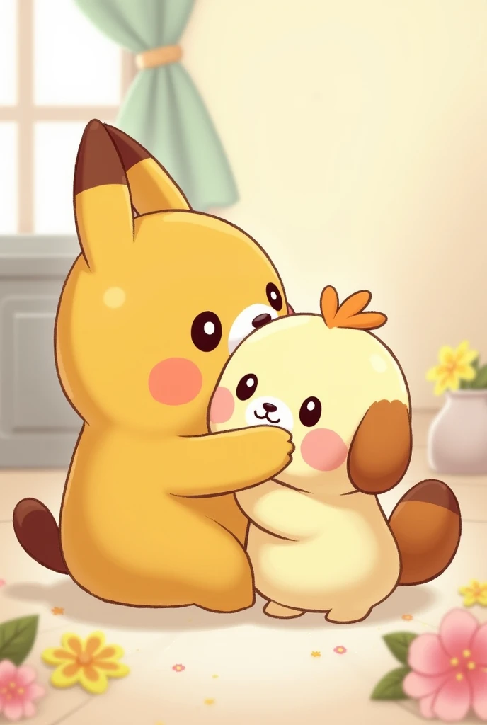 Cinamon and Pompompurin hugging TENDER