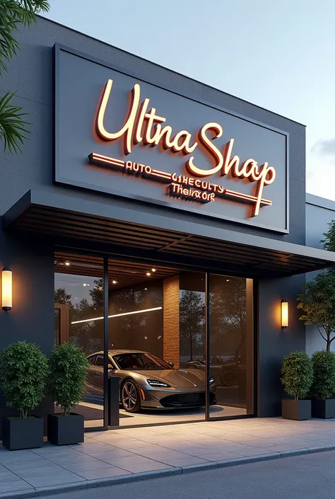 Lets see the place of a beautiful automotive sheet metal workshop on the outside, With the poster of the name of the place such as ultra shop 