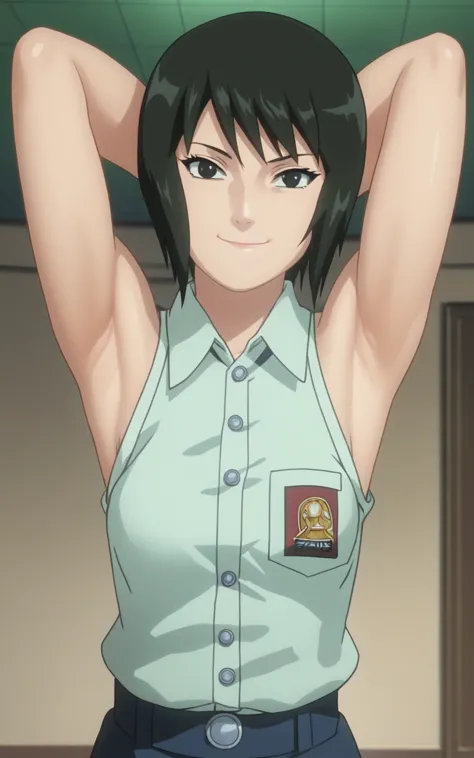 score_9, score_8_up, score_7_up, source_anime, anime screencap, 1girl, solo, shizune, mature, short hair, indonesian highschool ...