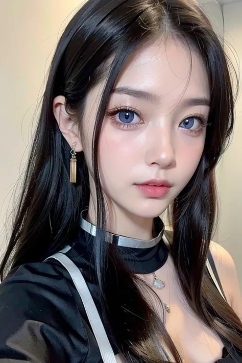 ８ｋ、 high resolution、punk、 beautiful girl 、young、 white skin,、eyes are narrow,High nose,Light that illuminates the face、Clear image 、Intelligent Beauty、information、No makeup、An anxious expression、Light that illuminates the face, Shiny Hair 、Single eyelid, b...