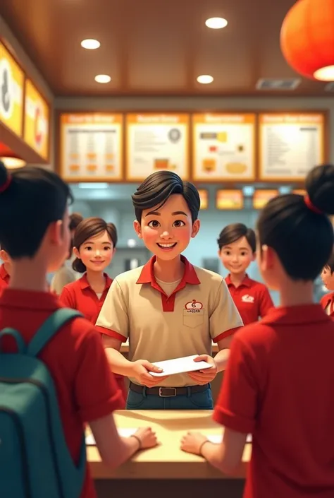 boss is giving salaries to employees in jollibee