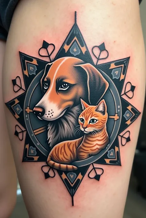 dog tattoo , Cat and Mandala  