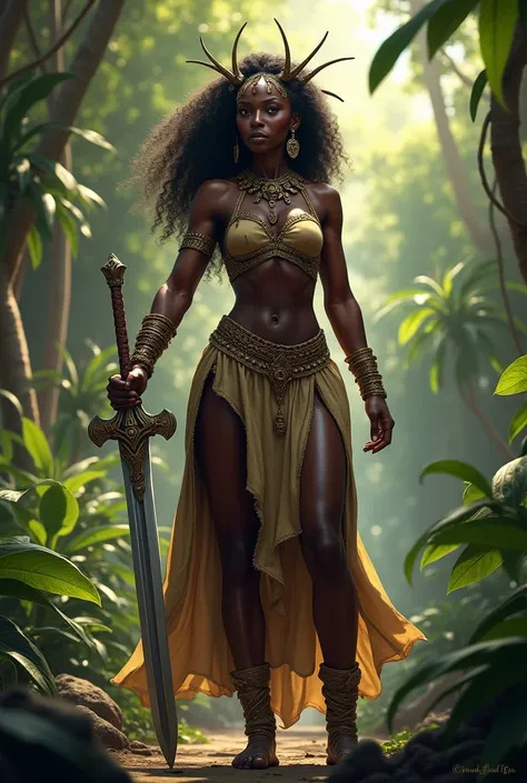 Negona Africana Bahiana holding a sword, without clothes, 