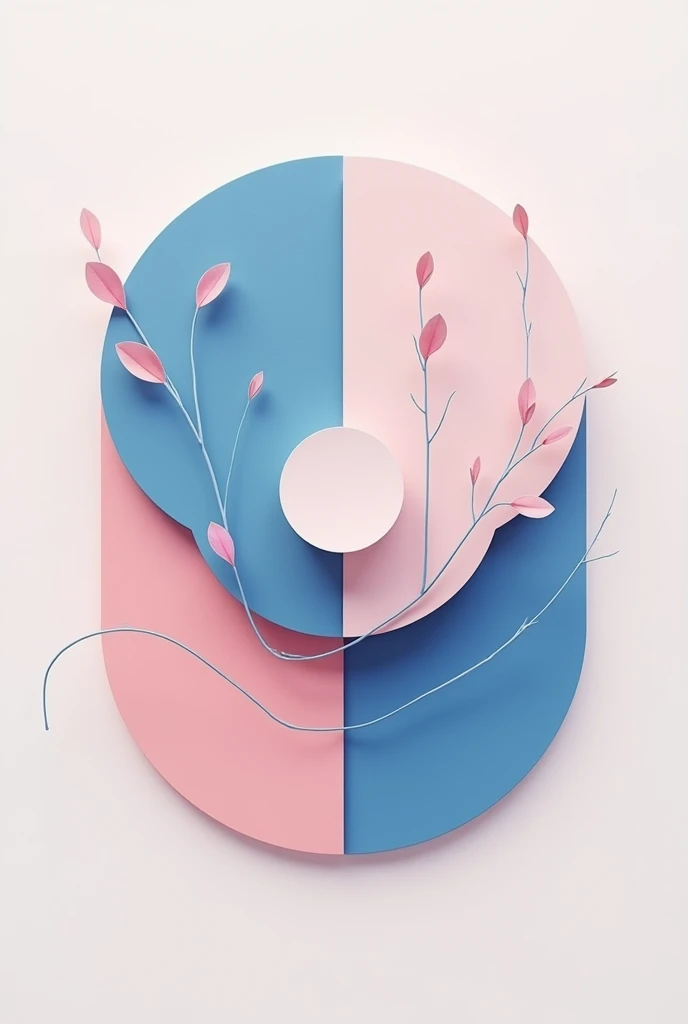 Cover design based on geometric figures in pink and blue and white plus figures such as petals or a camera base 
Without any flowers, only up to the middle

