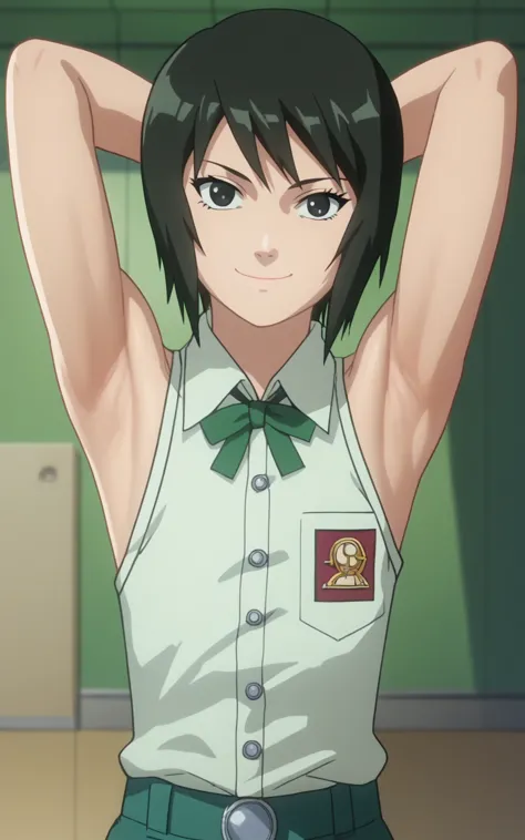 score_9, score_8_up, score_7_up, source_anime, anime screencap, 1girl, solo, shizune, mature, short hair, indonesian highschool ...