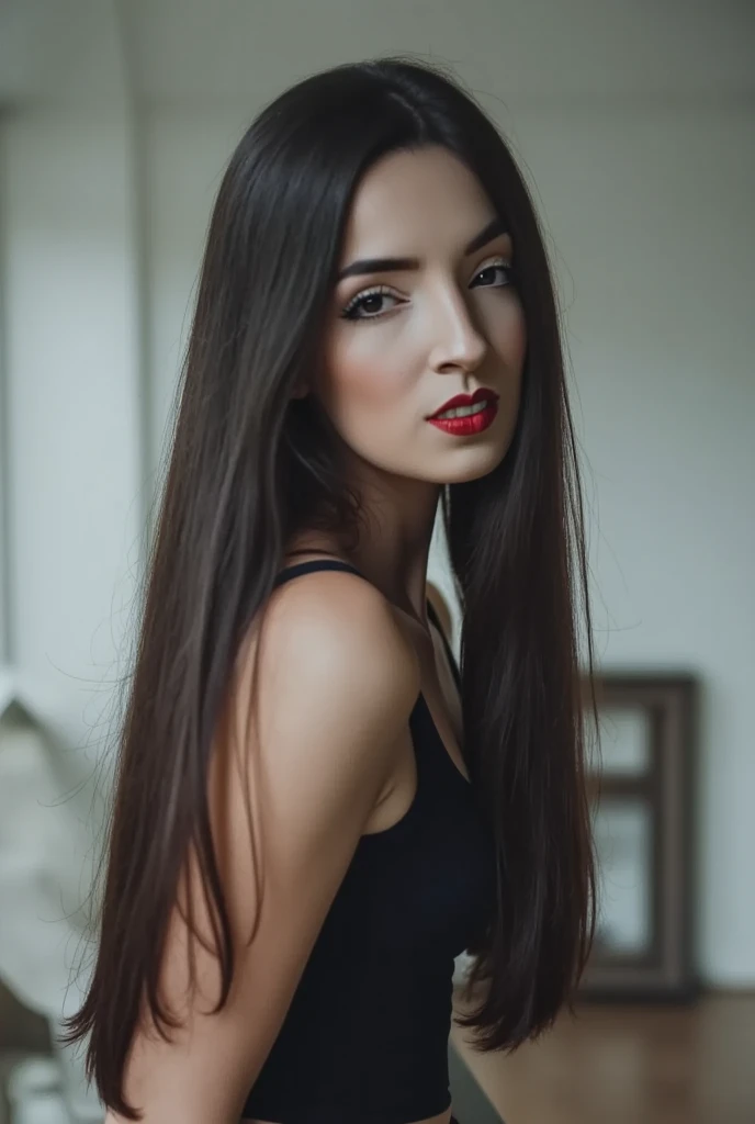 (((cinematic full-length portrait))), a woman with (((very long thick wavy hair))). ((full length detailed)), hyper realistic, photorealistic, sharp focus, 8k, hyperdetailed eyes, extremely detailed skin, striking facial features, high contrast lighting, d...