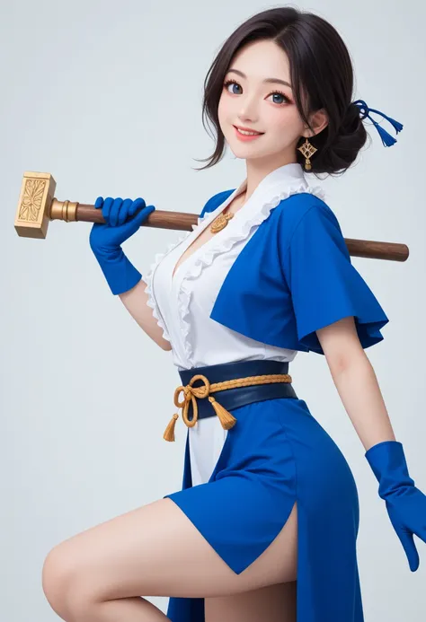 (((masterpiece))),(((highest quality))),White background, Adorable and cute smile, Illustration with a touch of modern Japan, Cute and beautiful Japanese like an idol, standing pose, cowboy shot, Thighs, Look at viewer, Stunning face, Brightly lit studio s...