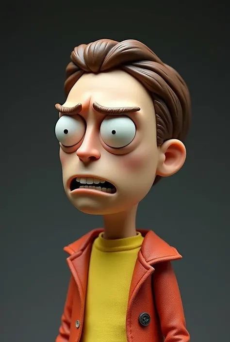 Create a Morty Smith action figure, full body. Nervous-looking teenager with well-groomed short brown hair with a part in the middle. Its important he needs to look the same as in the TV show.