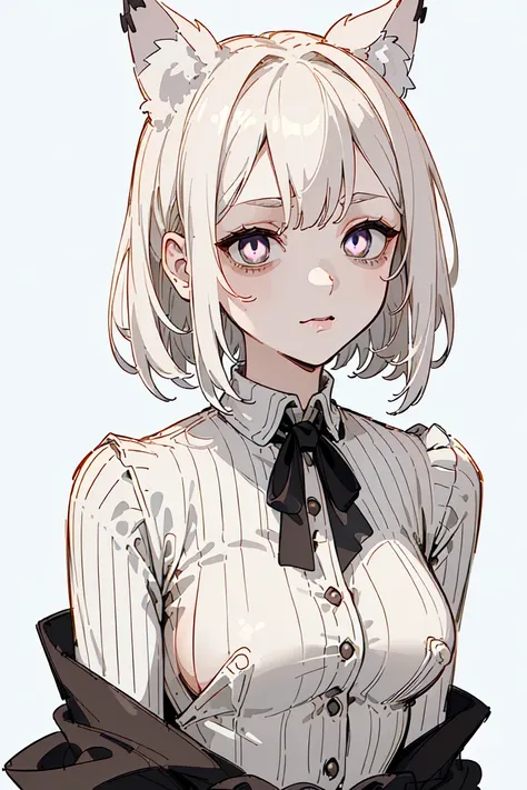 ((masterpiece,  best quality,  super high quality, Quan, sketch:1.1), 1 girl, half up pigtails,  young and short haired, Pure white hair, bob hair,  Short Bang , ((Pale grey eyes, White Eyes, White pupil)) ((White pupil)), (Colored eyelashes, White eyelash...