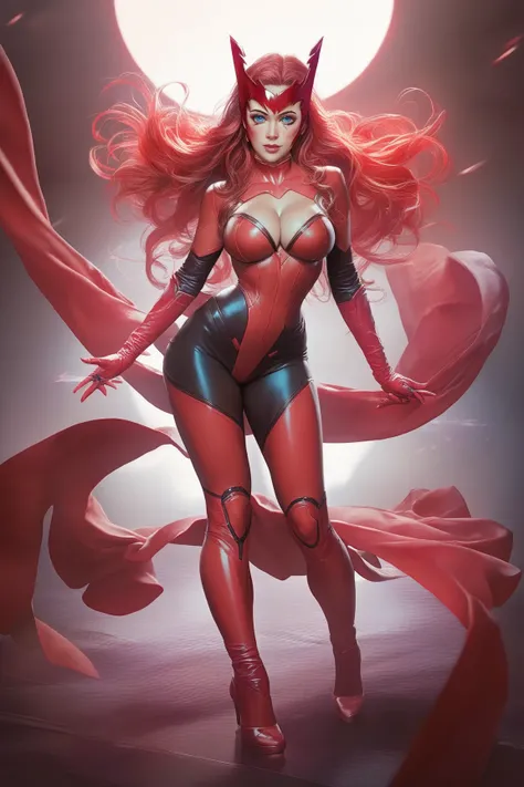 source_9_up, source_8_up, source_7_up, source_6_up, source_anime, female, solo, perfect face, (detailed beautiful face), red-blue eyes, (detailed eyes), red hair, (long hair), big breasts, thin waist, wide hips, big ass, wearing red witch superhero suit a ...