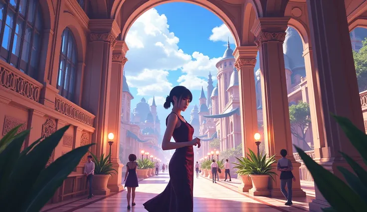 a beautiful anime-style train station, 1 beautiful female station attendant, fantasy environment, highly detailed, 8k, visual development concept art, cinematic lighting, vibrant colors, volumetric lighting, intricate architecture, decorative elements, dra...