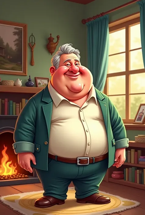 A caricature of a man that is financially stable and a happy home