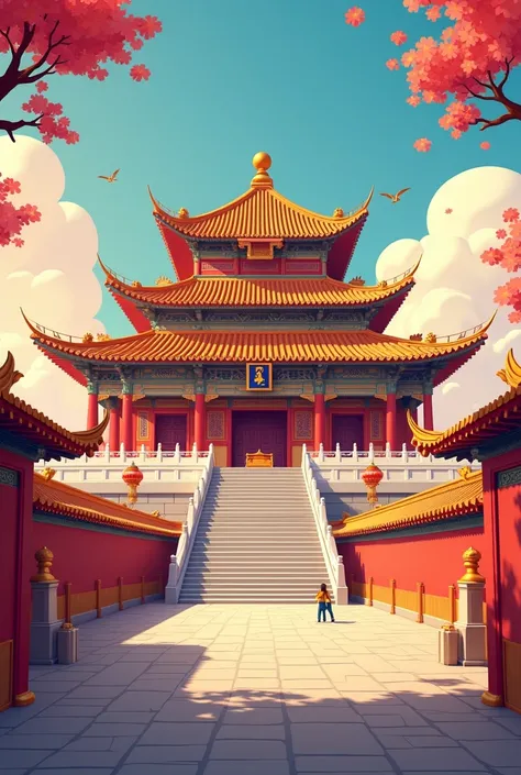 The picture is two-dimensional cartoon style，China Golden Palace