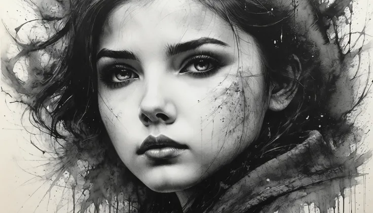 Charcoal drawing, crayons, black pencil drawing, pencil drawing, black and white drawing, graphite drawing,
Poster, close-up, Full length, stunningly beautiful young sad looking up, portrait by Willem Henraets, watercolor, wet-on-wet and splatter technique...