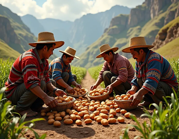 Peruvian peasants harvesting potatoes