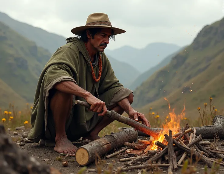 Ayacuchanos peasant making firewood