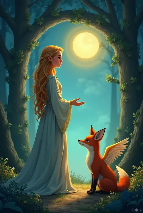 ,  Elara became the Guardian of the Portal ,  promising to protect the balance between her world and the magic. Nightly, Under the light of the two suns ,  the little fox with wings sat next to her ,  reminding her that her adventure was just beginning .

