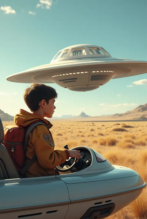 a boy driving ufo