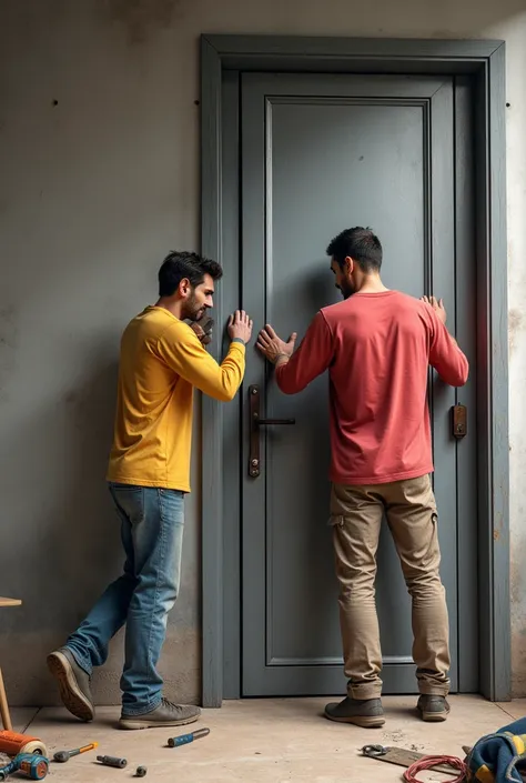 Messi and ronaldo installing steel doors 