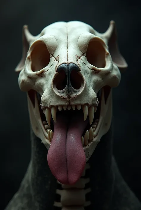 Dog sticking out his tongue but its his skeletal skull 